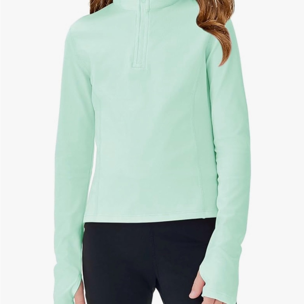 Amazon Essentials Girls 1/4 Zip Athletic Top With Thumb Hole Mint Size 8 NEW